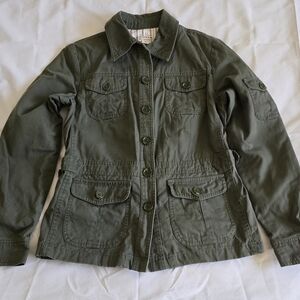 Giacca Olive Green Utility Jacket With Multiple Pockets Striped Linning Cotton